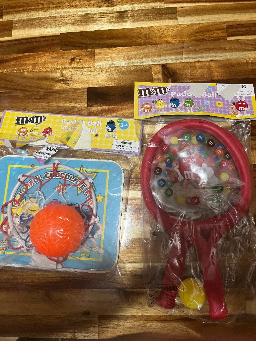 M&M's Basketball Game Set, Yellow Paddle Ball, Jump Rope and Frisbee Toy